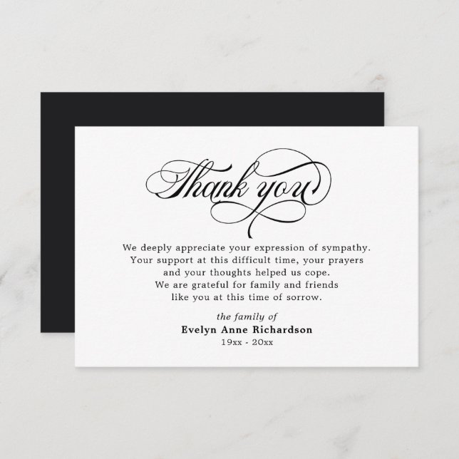 Elegant Sympathy Acknowledgement Script Thank You (Front/Back)