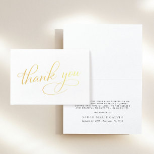 Elegant Sympathy Funeral Memorial Thank You Folded Foil Card