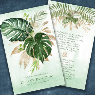 Elegant Sympathy Greenery Funeral Prayer Card