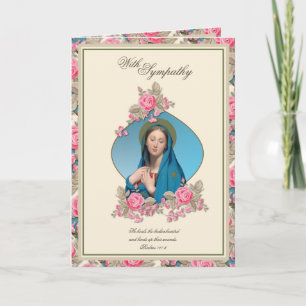 Elegant Sympathy Virgin Mary Pink Roses Card