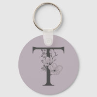 Elegant T Boho Floral Monogram Initial Lilac Grey