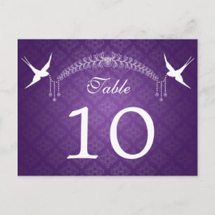 Elegant Table Number Birds & Diamonds Purple Postcard