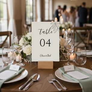 Elegant Table Number Card with Botanical Accent  Pedestal Sign