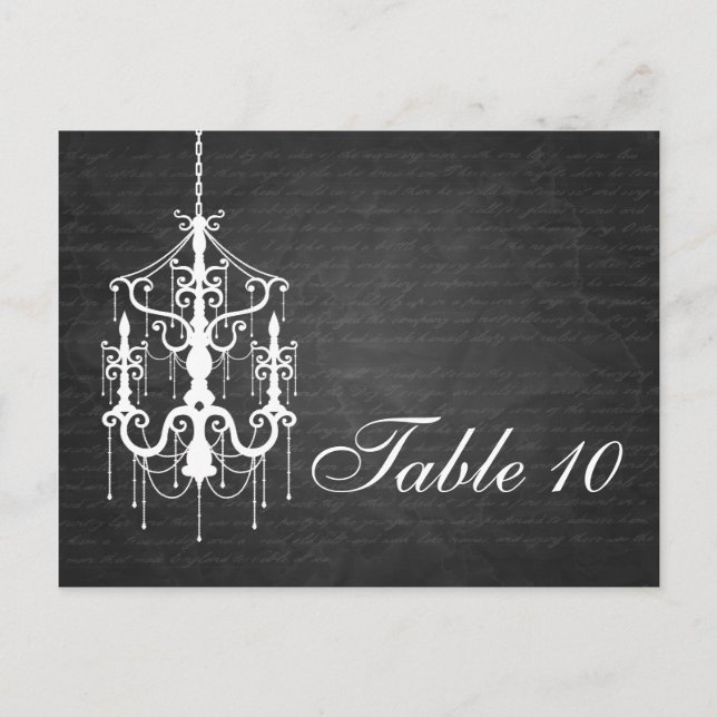 Elegant Table Number Chandelier Black Postcard (Front)