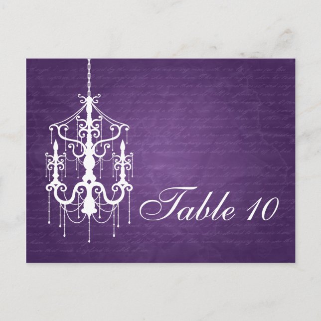 Elegant Table Number Chandelier Purple Postcard (Front)