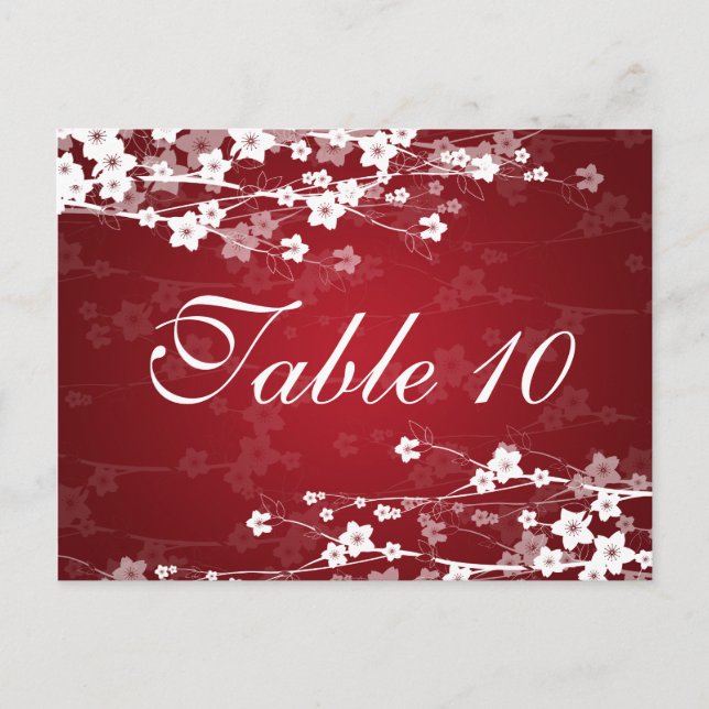 Elegant Table Number Cherry Blossom Red Postcard (Front)