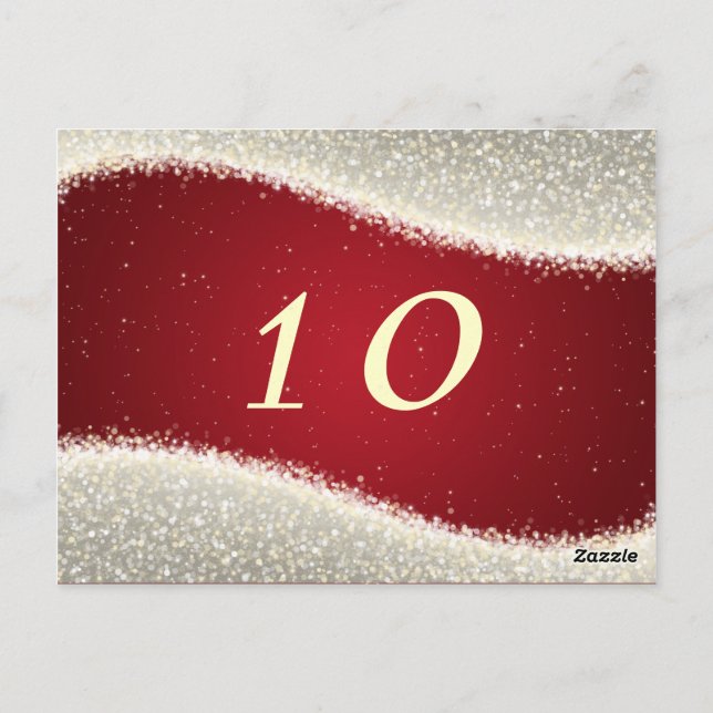 Elegant Table Number Dazzling Sparkles Red Postcard (Back)