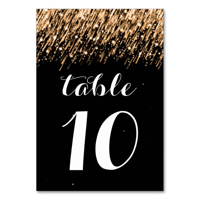 Elegant Table Number Falling Stars Gold (Front)