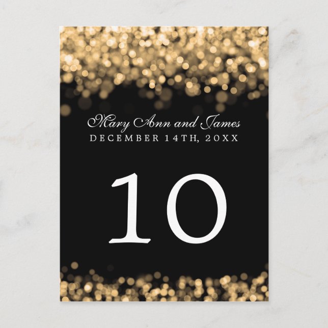 Elegant Table Number Gold Lights Postcard (Front)