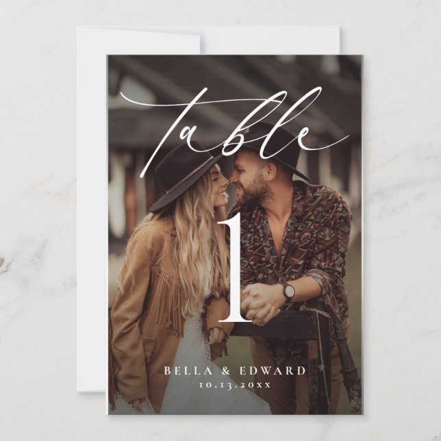 Elegant Table Number Photo Card (Front)