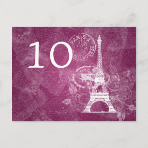 Elegant Table Number Romantic Paris Berry Pink Postcard