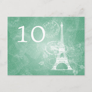 Elegant Table Number Romantic Paris Mint Green Postcard