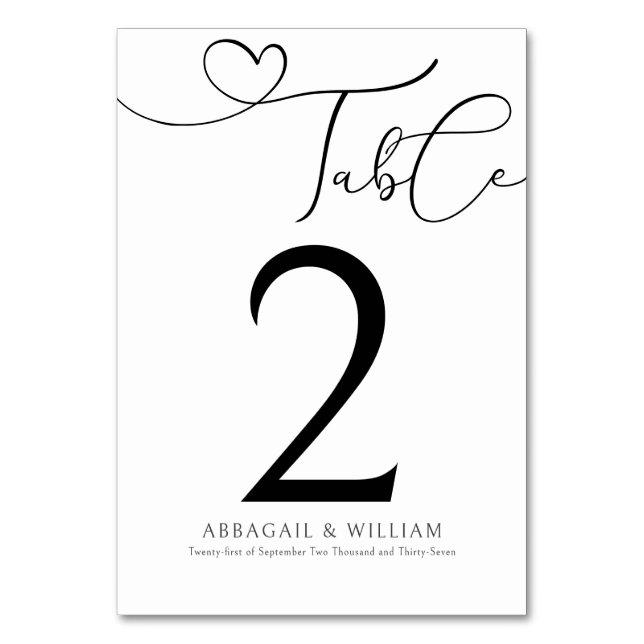 Elegant Table Number Script Black & White Wedding  (Front)