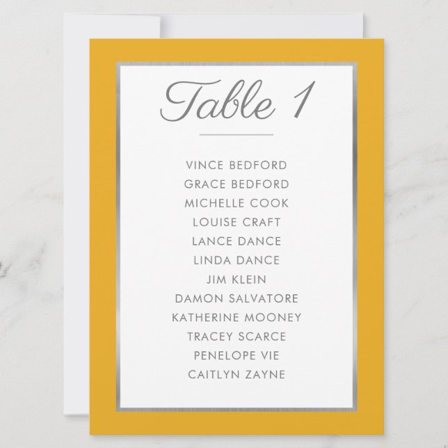 ELEGANT TABLE NUMBER Seating Chart mustard grey (Front)