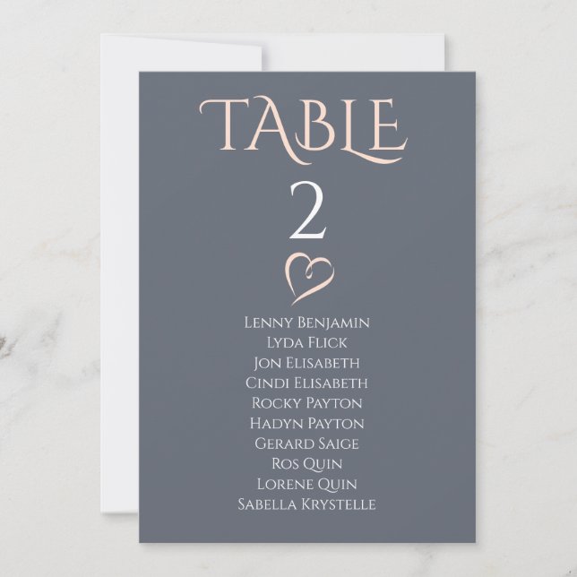 Elegant table number Seating Chart with heart (Front)