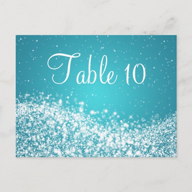 Elegant Table Number Sparkling Wave Blue Postcard (Front)