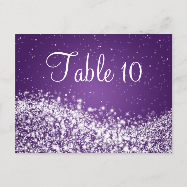 Elegant Table Number Sparkling Wave Purple Postcard (Front)