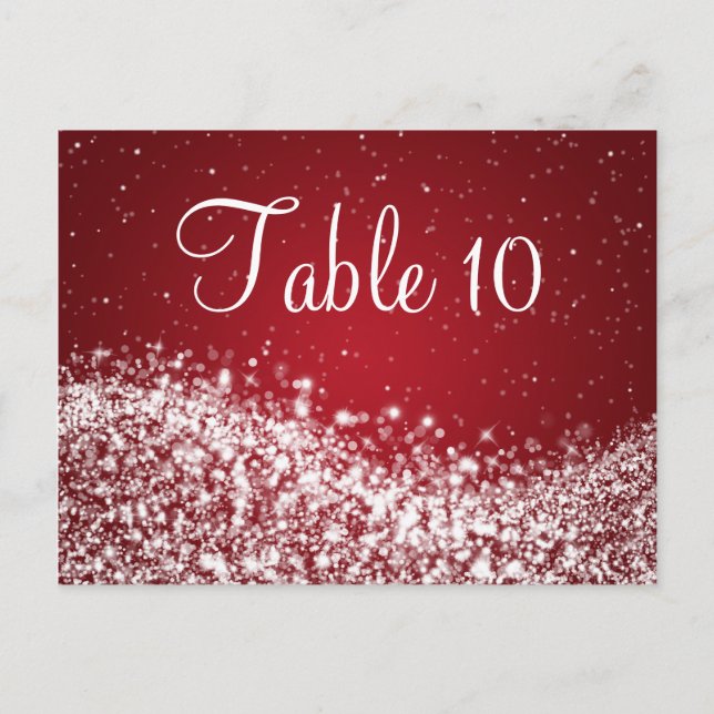 Elegant Table Number Sparkling Wave Red Postcard (Front)