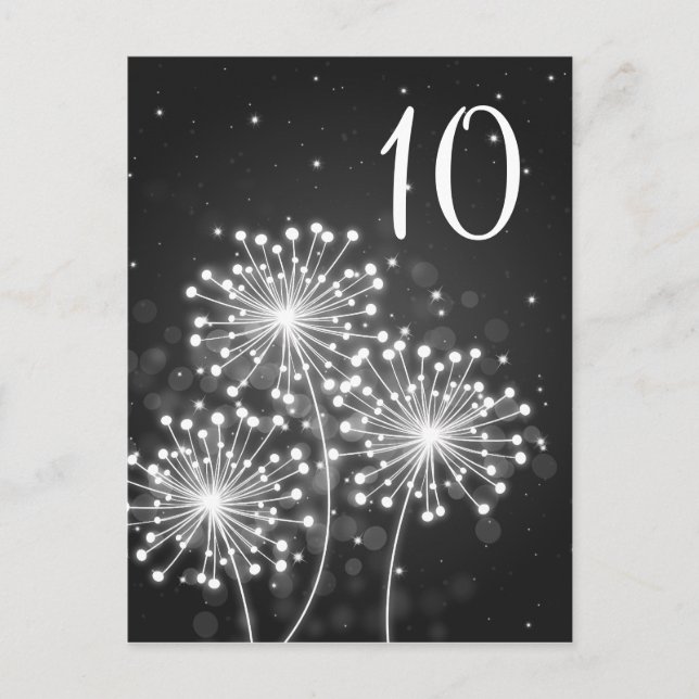 Elegant Table Number Summer Sparkle Black Postcard (Front)