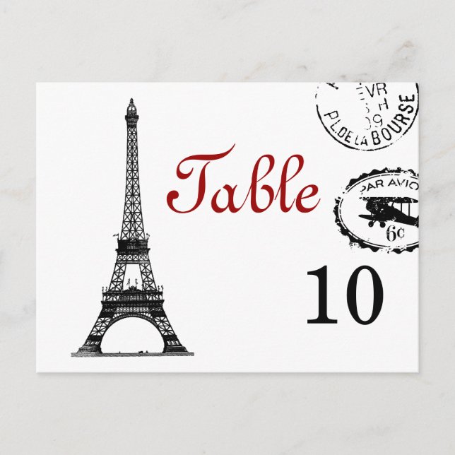 Elegant Table Number Vintage Paris Postcard (Front)