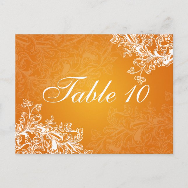 Elegant Table Number Vintage Swirls Orange Postcard (Front)