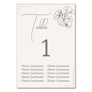 Elegant Table number with names, sitting.