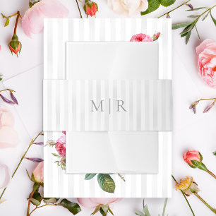 Elegant Tailored Grey Watercolor Stripes Monogram Invitation Belly Band