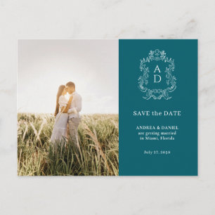 Elegant Tale Blue Photo Wedding Save the Date Postcard