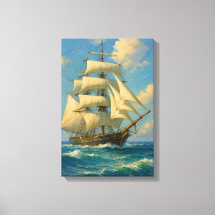 Elegant Tall Sailing Ship on Deep Blue Sea Canvas Print