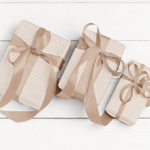 Elegant Tan Brown and White Thin Striped Wrapping Paper