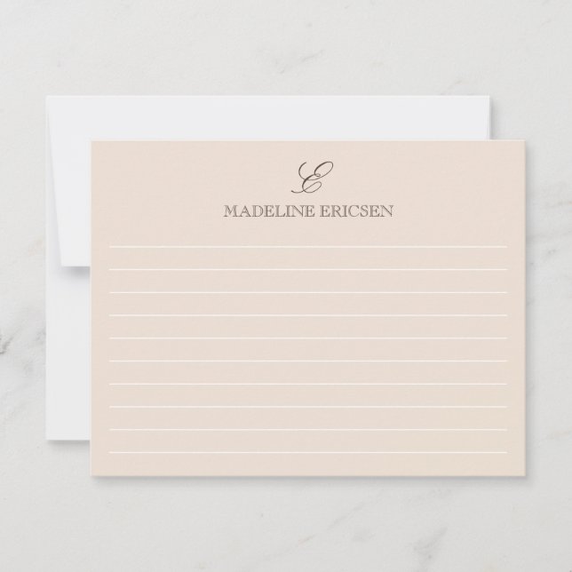 Elegant Tan Brown Monogram Lined Card (Front)