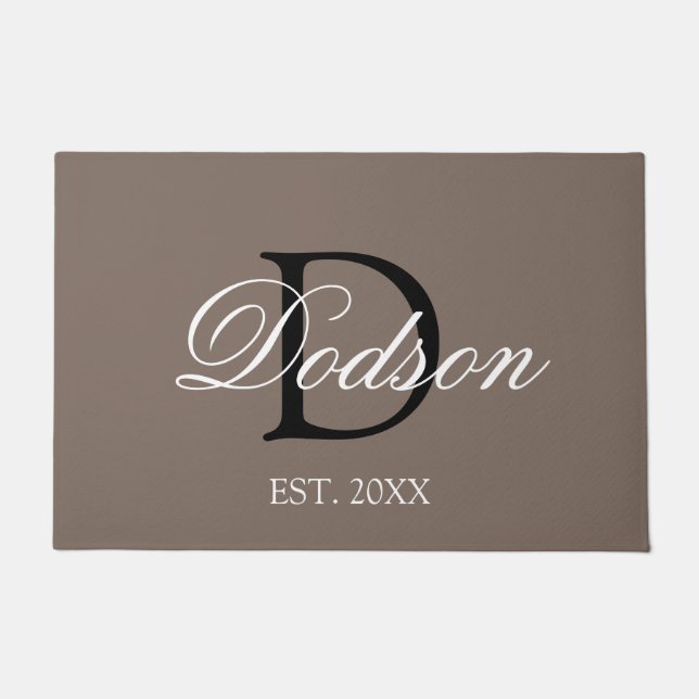 Elegant Tan Brown Script Family Monogram Doormat (Front)