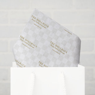 Elegant Tan Chequered Background Business Name Tissue Paper
