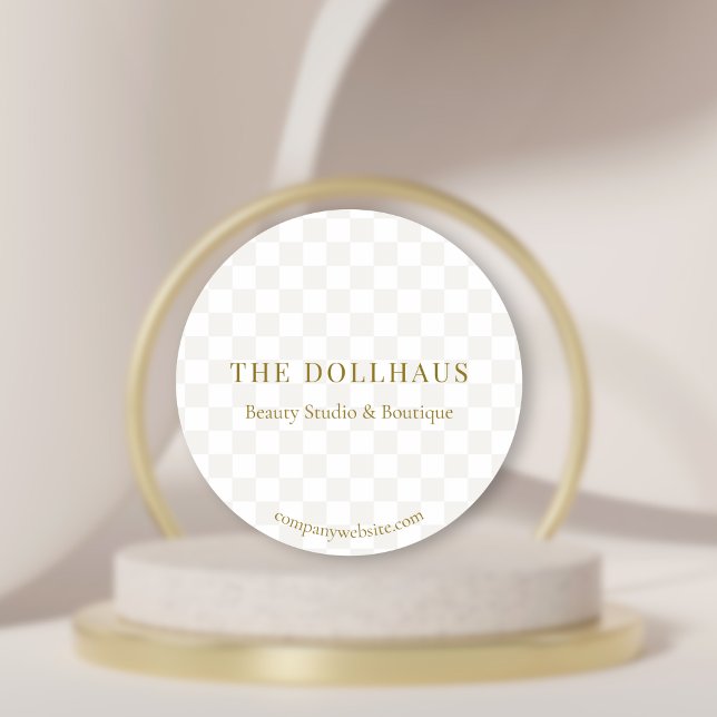 Elegant Tan Chequered Gold Boutique Event Display Classic Round Sticker (Creator Uploaded)