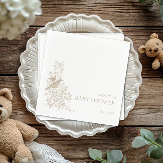 Elegant Tan Chinoiserie Nature Birds Baby Shower Napkin (Elegant Tan Chinoiserie Nature Birds Baby Shower Napkins)