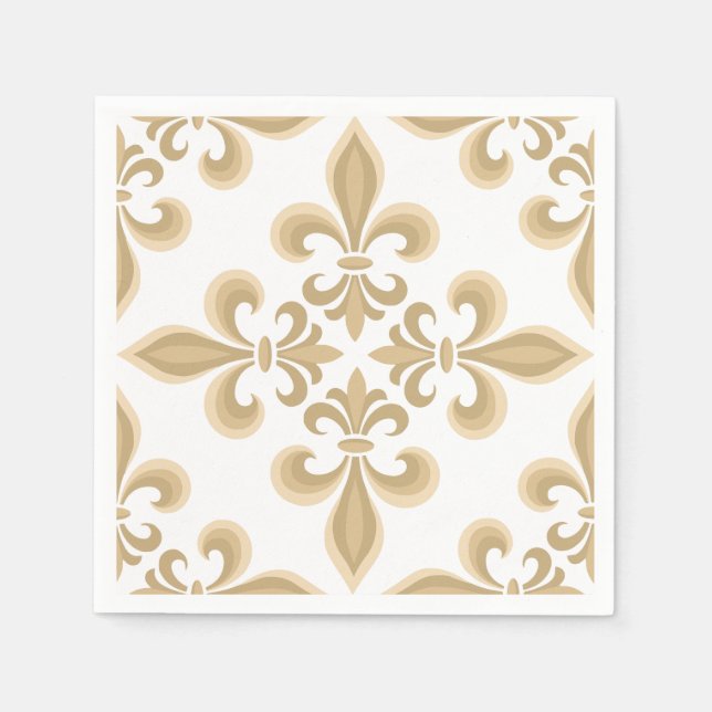 Elegant Tan Damask Cocktail Napkins (Front)
