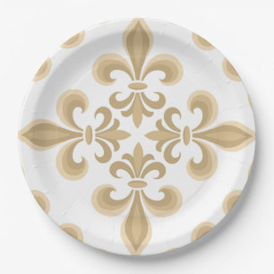 Elegant Tan Damask Paper Plates