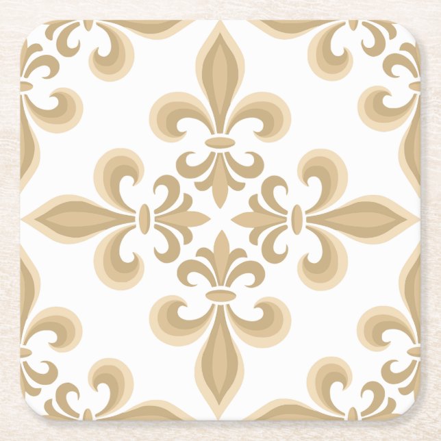 Elegant Tan Damask  Square Paper Coaster (Front)
