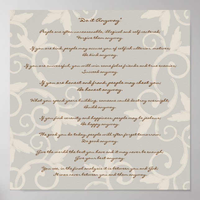 Elegant Tan Do It Anyway Poster (Front)