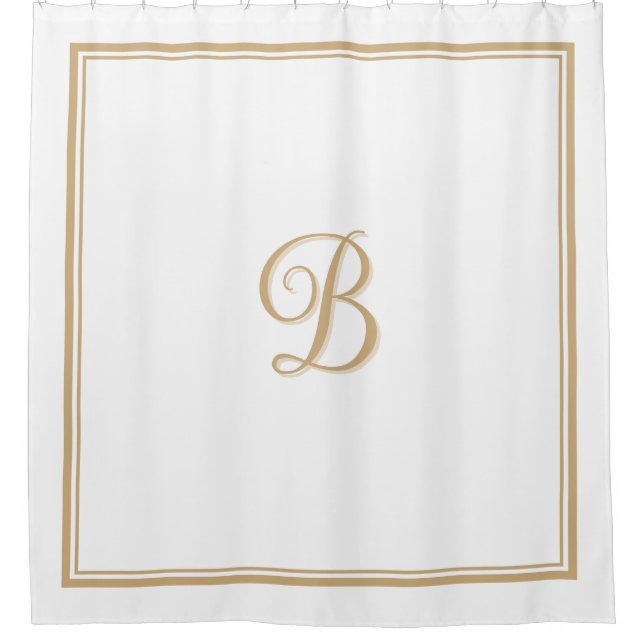 Elegant Tan Double Border Script Monogram  Shower Curtain (Front)