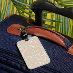 Elegant Tan Floral Monogram Personalised Luggage Tag