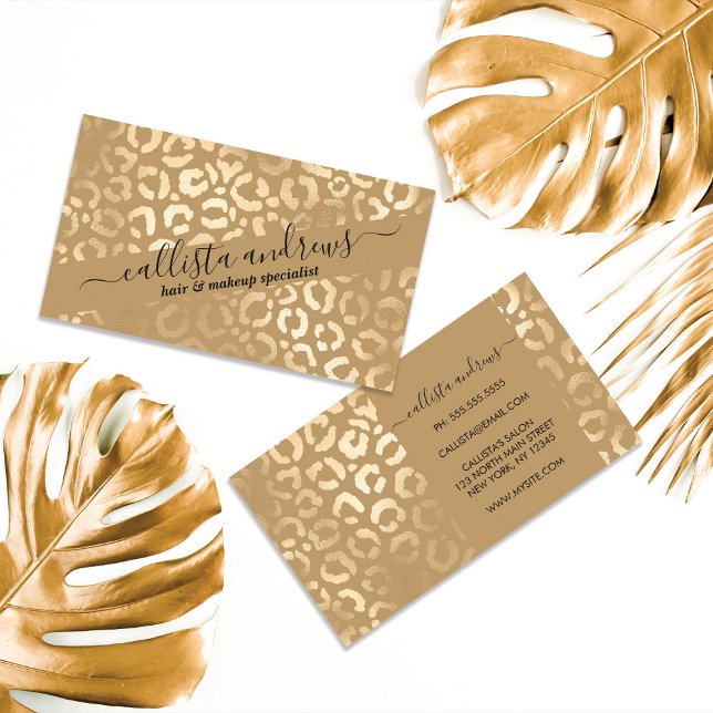 Elegant Tan Gold Leopard Cheetah Animal Print Business Card (Creator Uploaded)