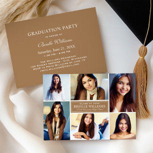 Elegant Tan Photo Collage Graduation Party Invitation