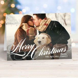 Elegant Tan Tartan Plaid Merry Christmas Photo Holiday Card