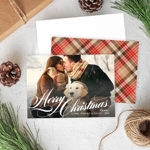 Elegant Tan Tartan Plaid Merry Christmas Photo Holiday Card