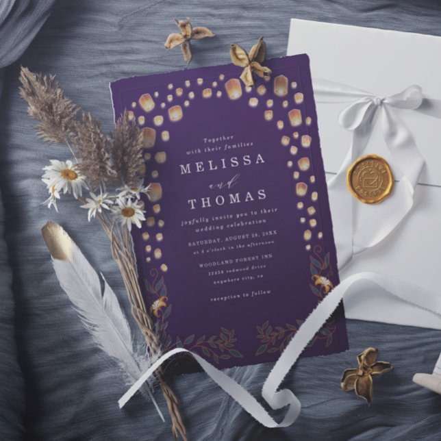 Elegant Tangled Lanterns Budget QR Code Wedding Invitation (Creator Uploaded)