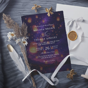 Elegant Tangled Lanterns Budget QR Code Wedding Invitation