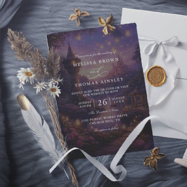 Elegant Tangled Lanterns Budget QR Code Wedding Invitation (Creator Uploaded)