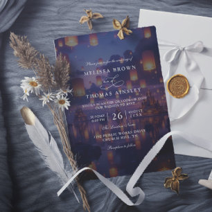 Elegant Tangled Lanterns Budget QR Code Wedding Invitation