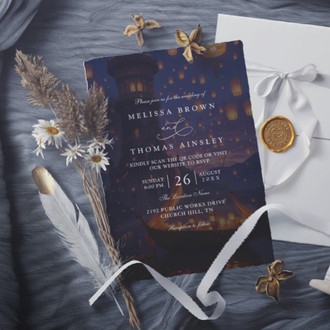 Elegant Tangled Lanterns Modern QR Code Wedding Invitation (Creator Uploaded)